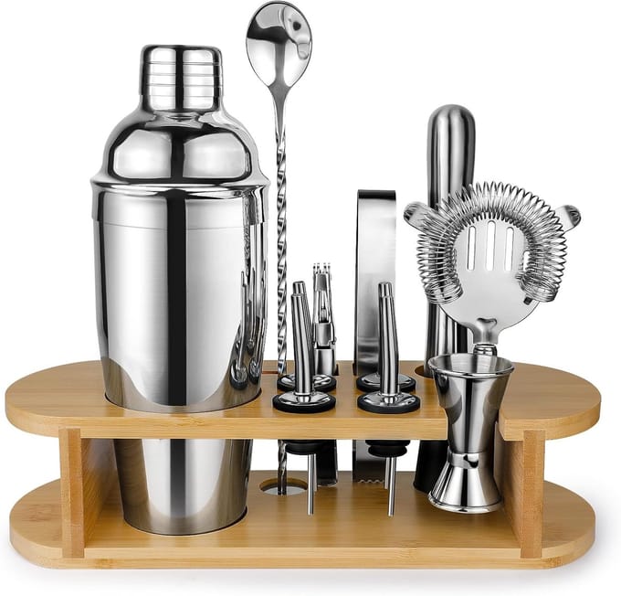 Cocktail Shaker Set - Bar Tools - Drankjes Maken - Compleet met Stand - 750 ml - Zilver