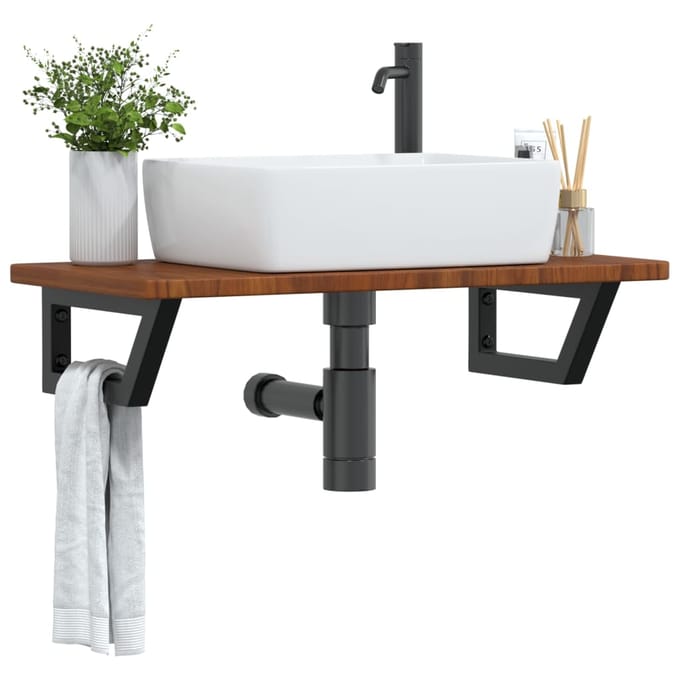 vidaXL - Badkamer - wandschap - staal - en - massief - eikenhout