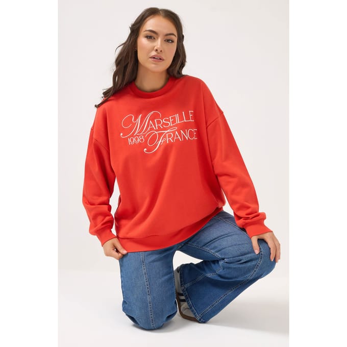Yours Rood Geborduurd 'Marseille France' Sweatshirt Size 48