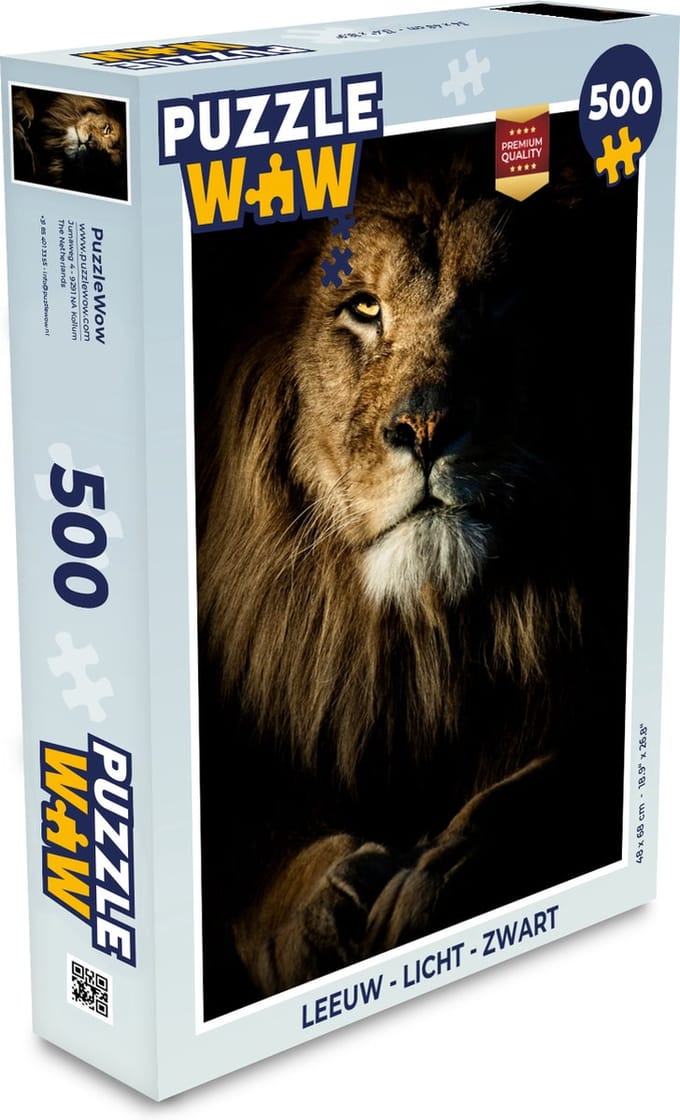 Puzzel Leeuw - Licht - Zwart - Legpuzzel - Puzzel 500 stukjes