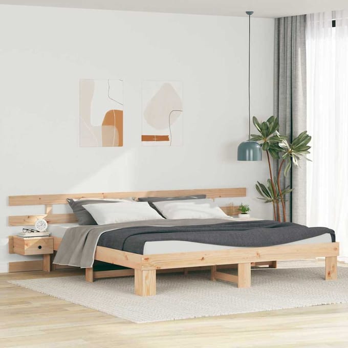 vidaXL - Bedframe - met - hoofdeinde - Bruin - 200 - x - 200 - cm - Massief - grenenhout