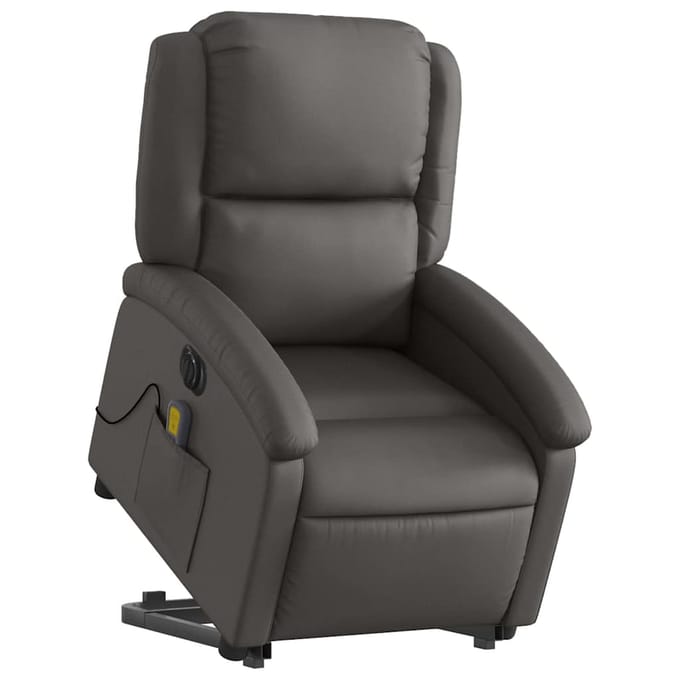 vidaXL - Sta-op-massagestoel - elektrisch - echt - leer - grijs