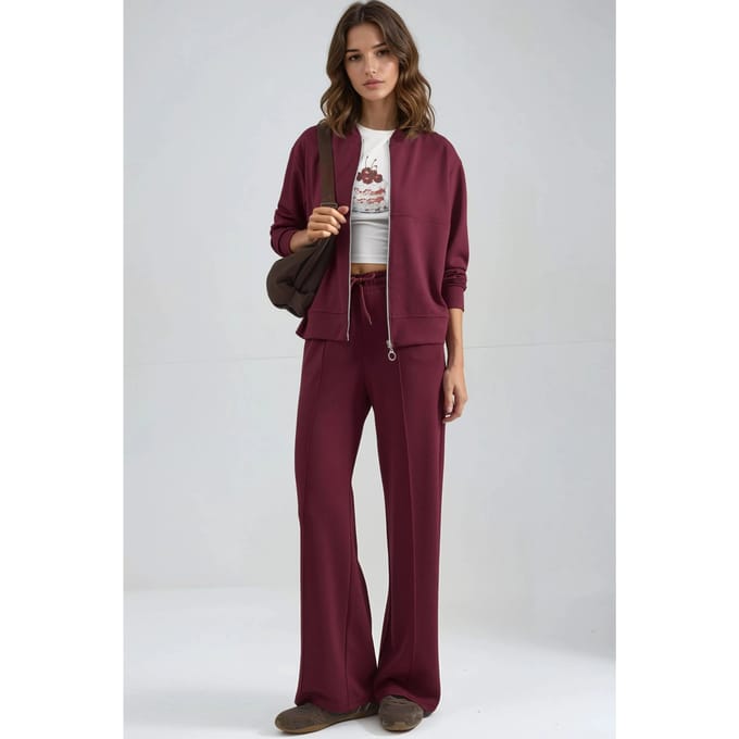 Modal Touch Sweater met Rits en Geribbelde Broek Set