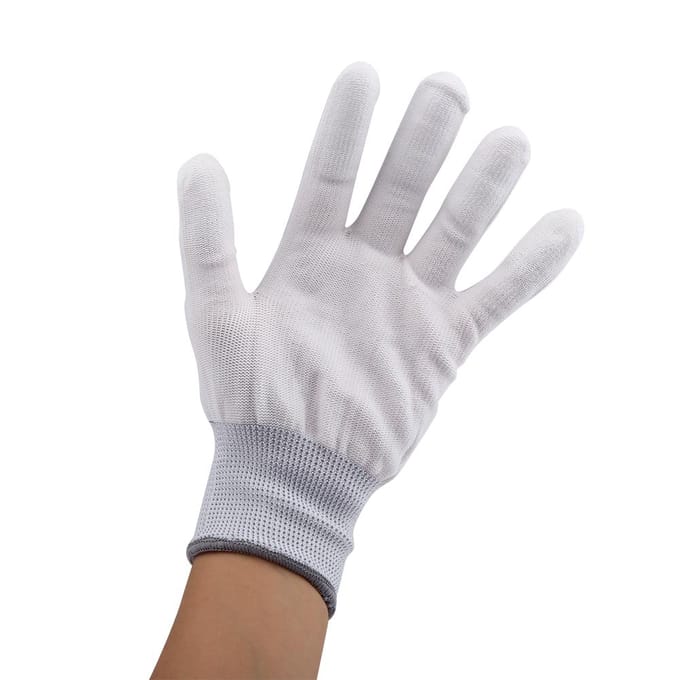 1 Paire Gants Antistatiques Antidérapants Partie Doigts Enduite PU (L) white