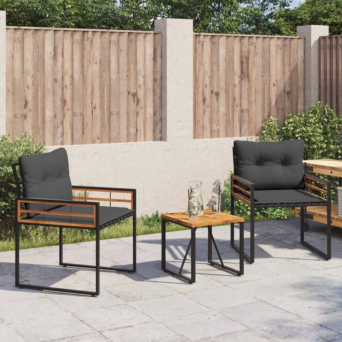 vidaXL Buitenmeubels set met kussen 3 pcs Middelgrijs