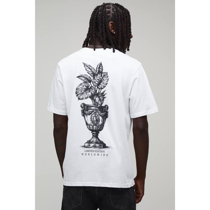 Wit Regular T-shirt Met Palmboomwervel Print | White | Size Medium