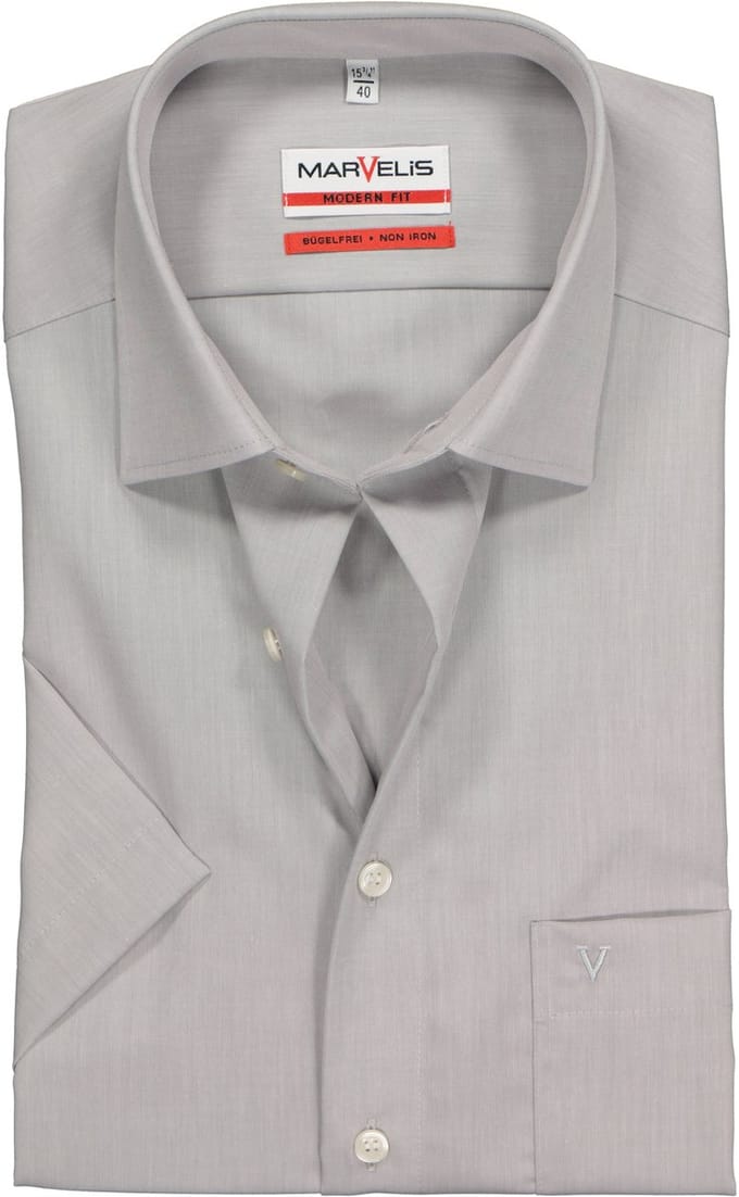 MARVELIS modern fit overhemd - korte mouw - grijs - Strijkvrij - Boordmaat: 45
