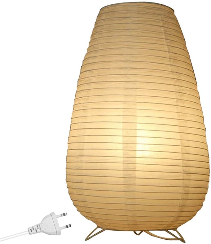 Dailygoody - Witte Reis Papier Lampenkap - Tafellamp met E14 Fitting en Schakelaar