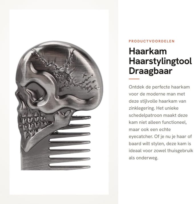Dailygoods- Haarkam Doodskopdesign - Zakkam - Antistatisch - Draagbaar - Haarstylingtool - Professionele Kwaliteit - Scheerkam