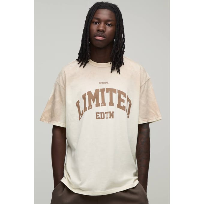 Oversized Spray Wash Limited Edition Bedrukt T-shirt | Ecru | Size Large