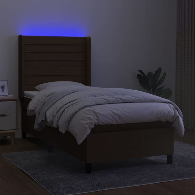 vidaXL - Boxspring - met - matras - en - LED - stof - donkerbruin - 80x200 - cm