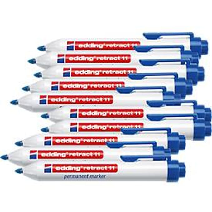 edding retract 11 permanent marker, zonder dop, met drukknop, 10 stuks, blauw