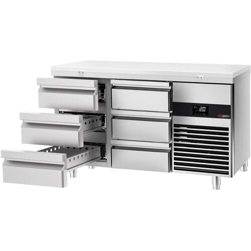 GGM Gastro Koelwerkbank PREMIUM - 1400x700mm - met 6 lades - incl. snijplaat wit