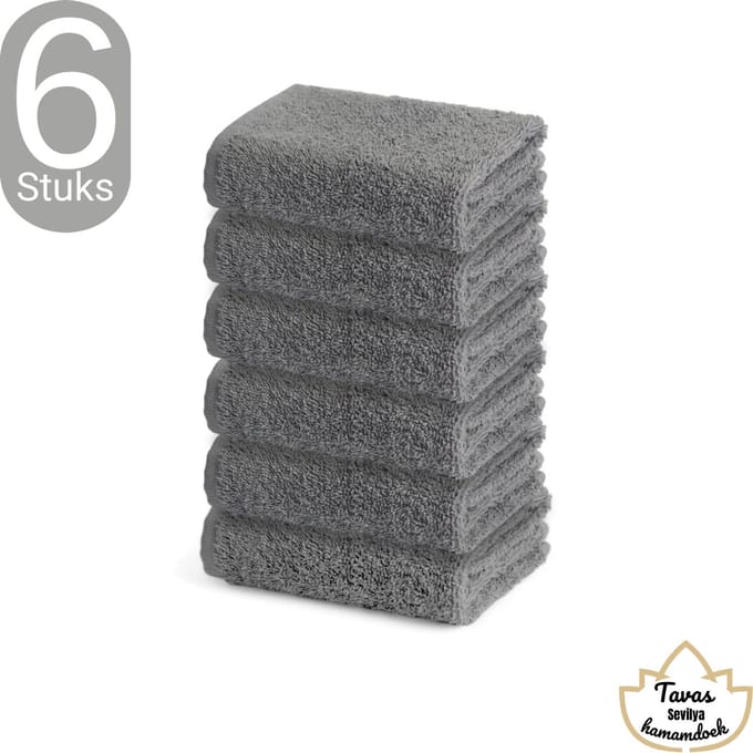 Sevilya Gastendoek Set - Grijs - 30x50 cm - Set van 6 - 100% Katoen - Hotelkwaliteit