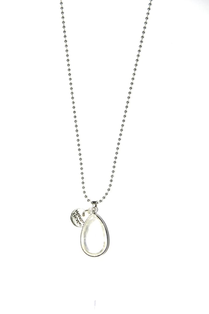 Dames ketting rvs ballchain met een drop melkquartz zilver 74cm