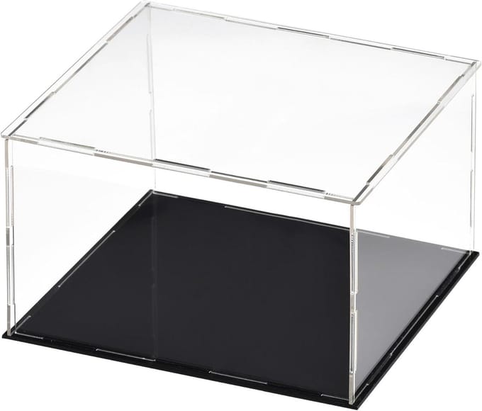 Acrylic Clear Display Box, 30 x 30 x 25cm Assemble Countertop Case Cube Storage Box Organizer Stand Dustproof Protection Showcase with Black Base for Collectibles Storage