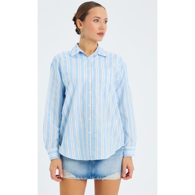 Losse Pas Gelaagde Poplin Shirt met Knoopsluiting