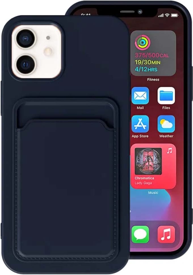 Smartphonica iPhone 11 siliconen hoesje met pashouder - Donkerblauw geschikt voor iPhone 11