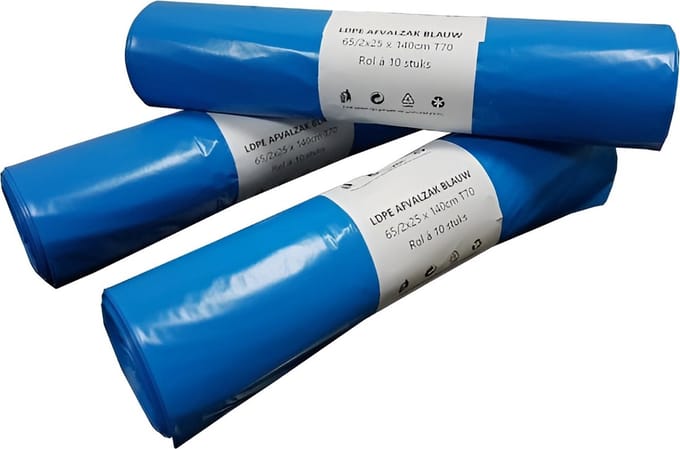 Afvalzak Container - 65x140cm - T70 - Blauw LPDE - 10 Rollen