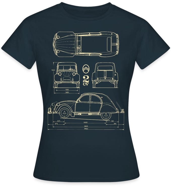 Citroën 2CV Maat Specificaties Blauwdruk T-Shirt Dames