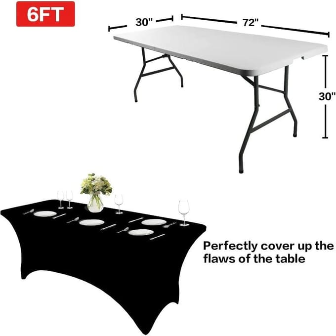 Housse de Table Extensible Spandex Noir/Blanc 4/6FT Lavable Cuisine Nappe Universelle Adaptée pour Événement Banquet Mariage Cocktail 4FT 1pcs blanc