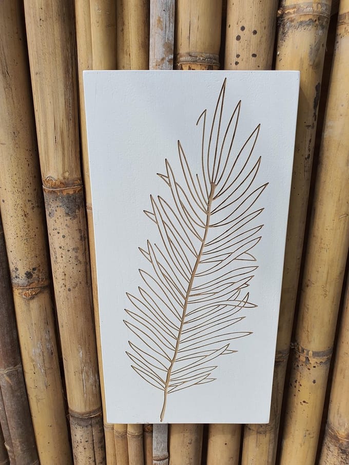 Mica Decorations Wand decoratie blad wit , L30 x B3,5 x H60 cm