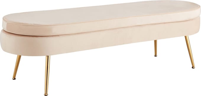 Poef Chanelle Beige - Velours - Breedte 142 cm - Diepte 45 cm - Hoogte 41 cm