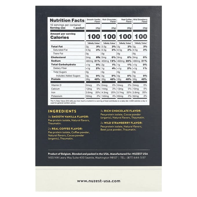 Nuzest, Clean Lean Protein, Assortiments de 4 saveurs, 10 sachets, 0,9 oz (25 grammes) Par paquet