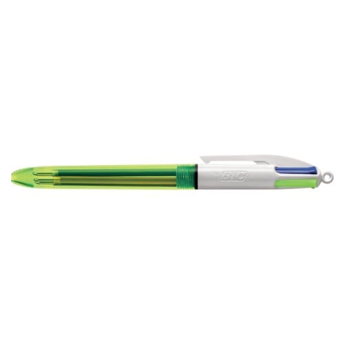 Balpen Bic 4kleuren medium fluor geel | 12 stuks