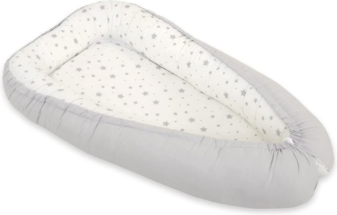 Babynest dubbelzijdig Premium Cocoon voor baby's BOBONO- mini grijs sterren/grijs