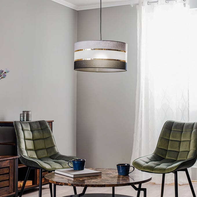 HELAM Hanglamp Helen textiel grijs-zwart-goud Ø 40 cm