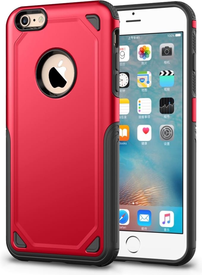 Peachy Pro Armor Shockproof geschikt voor iPhone 6 6s hoesje - Protection Case Red - Extra Bescherming rood