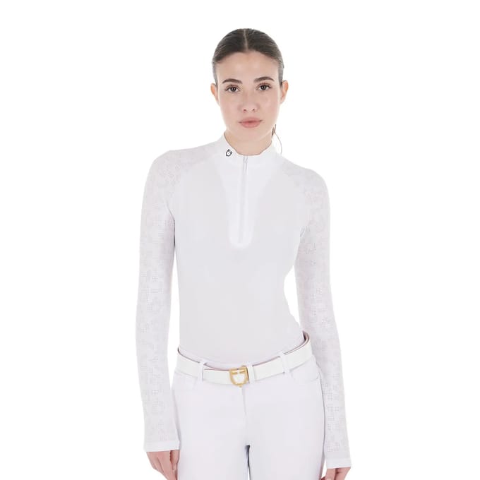 Dames wedstrijdpolo met lange mouwen Equestro Tulle Stretch