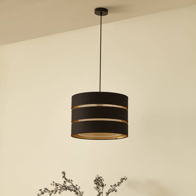 Lindby - hanglamp - 1licht - Stof, metaal - H: 28 cm - E27 - zwart, goud