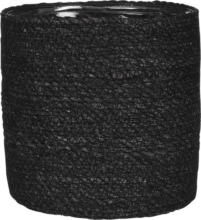 Mica Decorations Bloempot - rotan - zwart - jute - 20 x 20 cm - Met plastic binnenkant