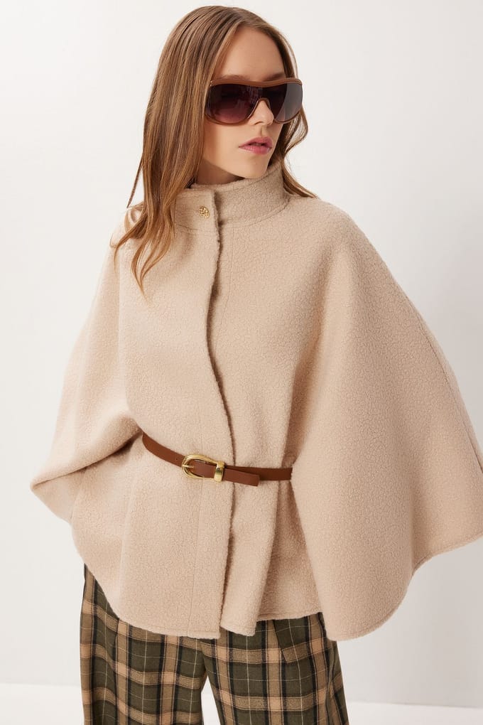 Geknoopte Gabardine Losse Fit Jas met Halve Col