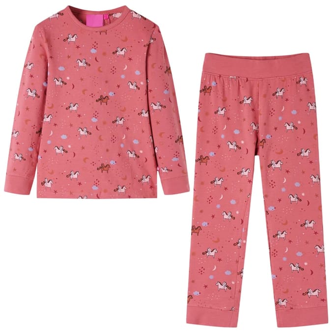 vidaXL - Kinderpyjama - met - lange - mouwen - 128 - oudroze