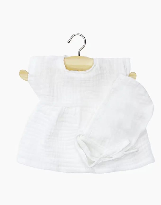 Minikane Poppenkleding Jurk Faustine Wit met Muts 28 cm