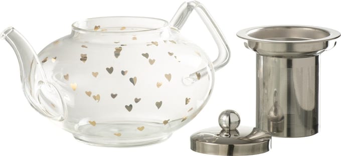 J-Line theepot Hart - glas - transparant/goud