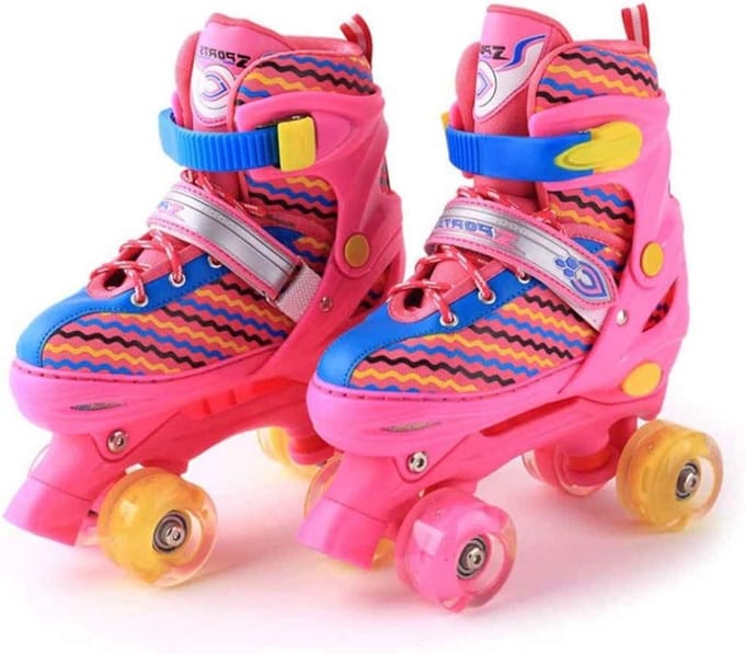Roller Skates - Quad Skates - Buiten Spelen - 4 Verstelbare Maten - 33-37 - Roze