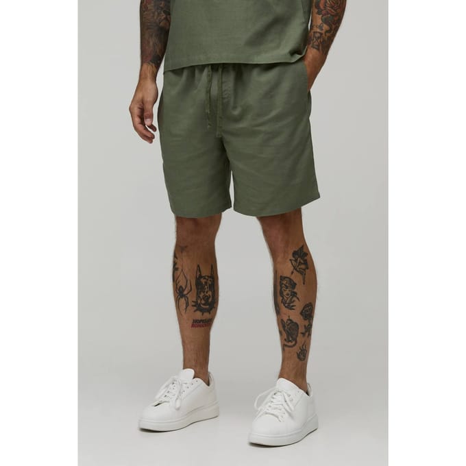 Ontspannen Pasvorm Middellange Linnen Mix Short | Olive | Size XS