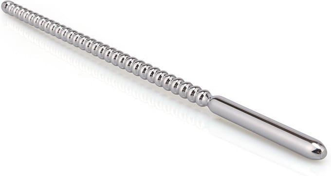 Fixxx - Lange Geribbelde Dilator - Penisplug - Diameter 8 mm - RVS - Zilver