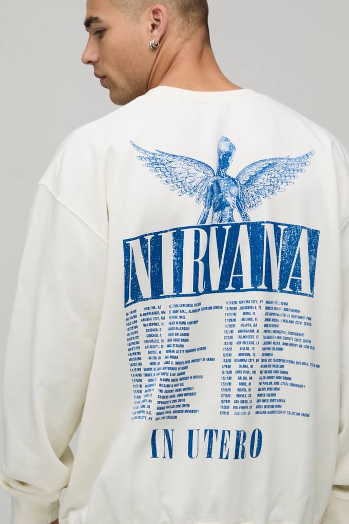 Oversized Nirvana Licentie Print Sweatshirt | Ecru | Size Medium