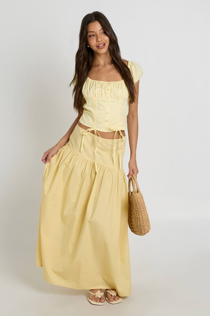 boohoo Dames Asymmetrische Maxi Rok Met Verlaagde Taille | Citroen | Maat: 34