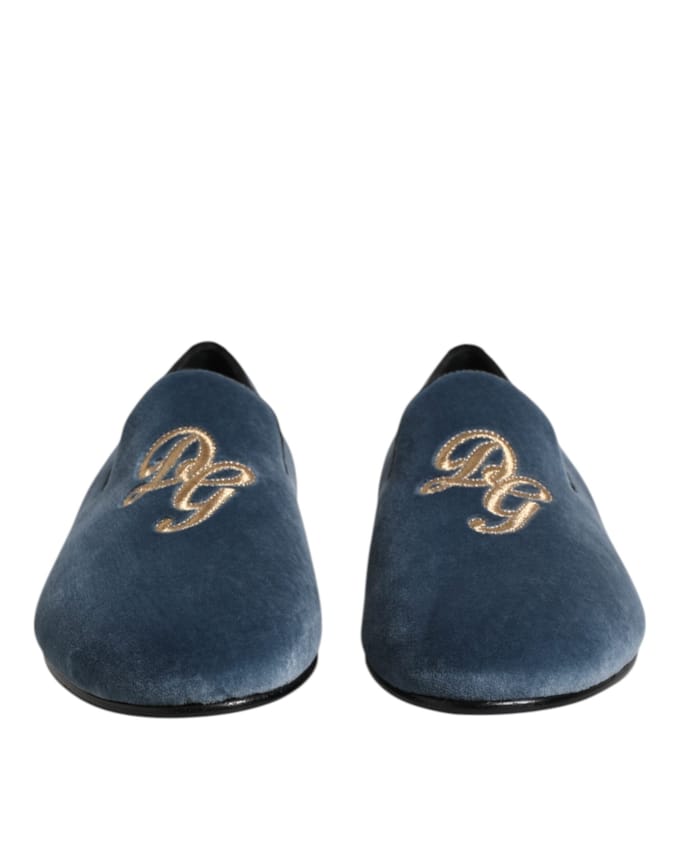Dolce & Gabbana Blauwe Fluwelen DG Logo Instapschoenen Formele Schoenen