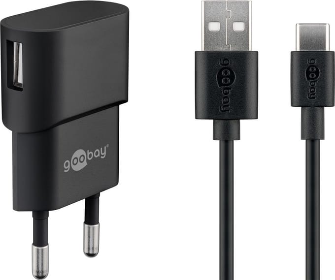 Goobay 5 W USB-C dubbele laadset, Voeding met USB-C-kabel 1 m (zwart)