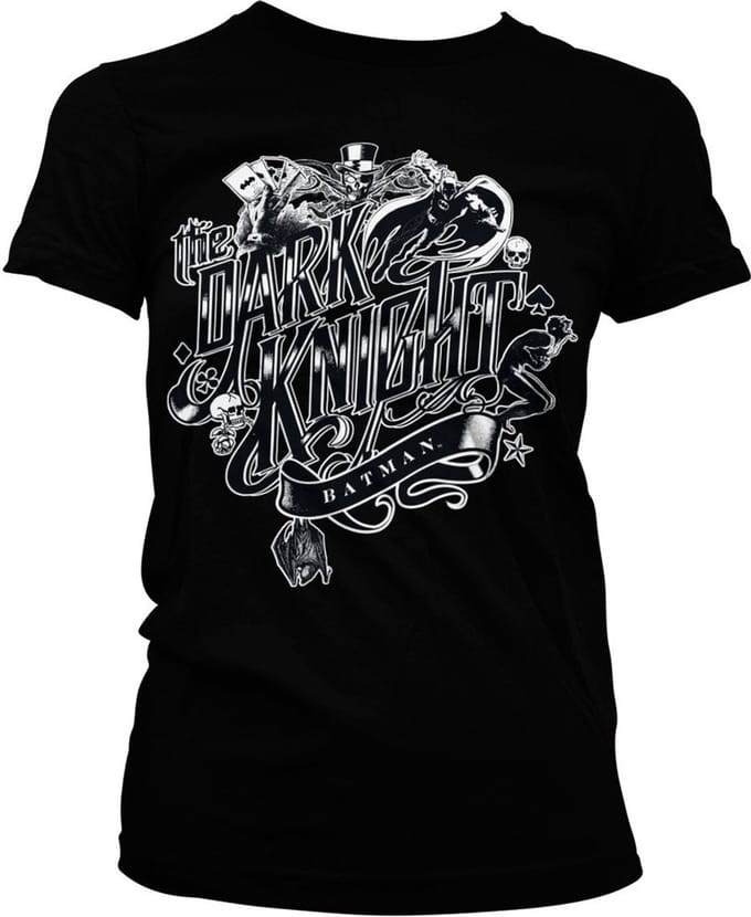 Batman Inked Dark Knight Girly T-shirt voor dames, zwart