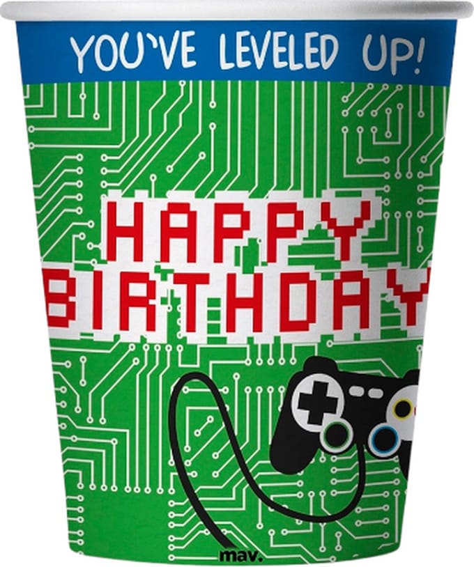 Wegwerpbekers - game - happy birthday - 8 stuks