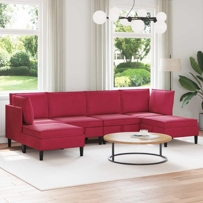 vidaXL - Woonkamer - Meubelset - 6 - st - Wijnrood - Fluweel