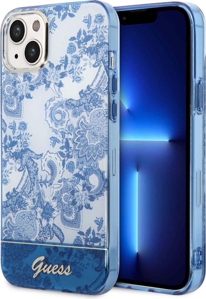 Guess Toile de Jouy Back Case - Geschikt voor Apple iPhone 14 Plus (6.7") - Blauw